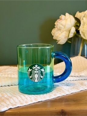 Starbucks Summer 2021 Sea Green Blue Glass Mug 12oz Ocean Vibes